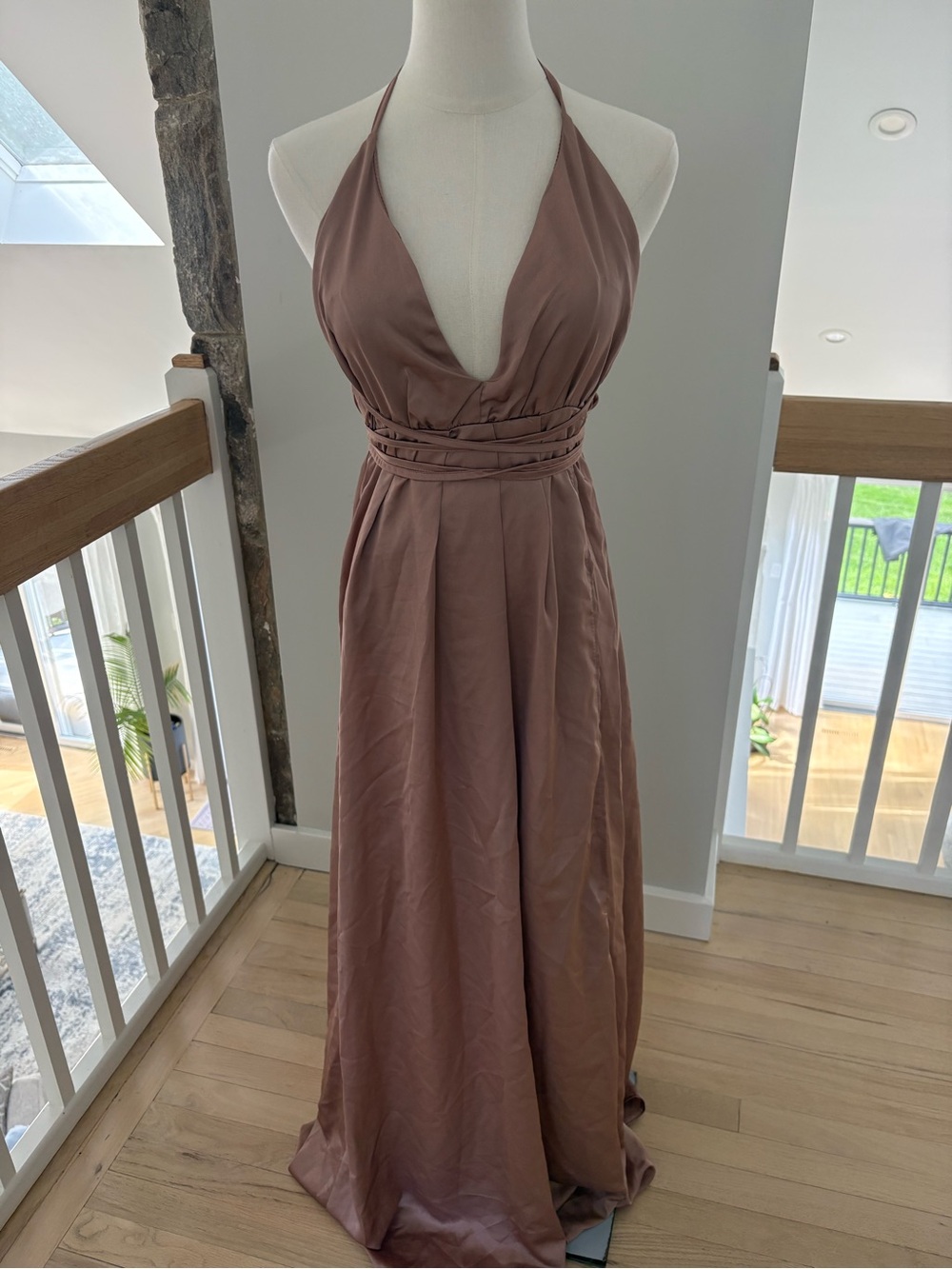 Peppermayo Halter Maxi Dress in Mauve Brown